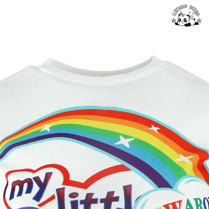 LEZONKIDS - Summer Children Sequined Rainbow Zipper up Hooded Short Sleeve Top Set Casual Girls Clothing Sets